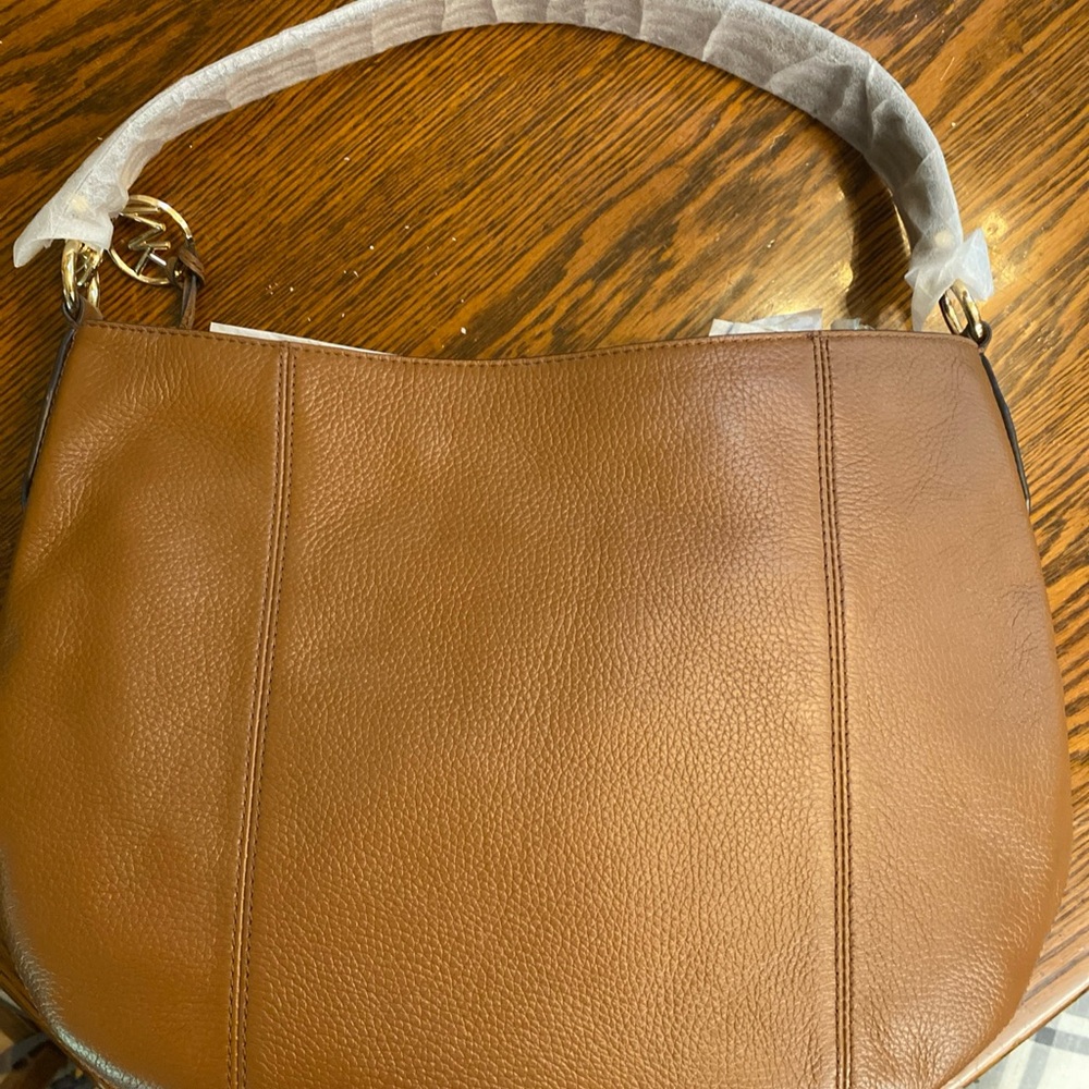 Michael Kors Large Brooke Top Zip Pebble Brown Leather Hobo Shoulder Bag